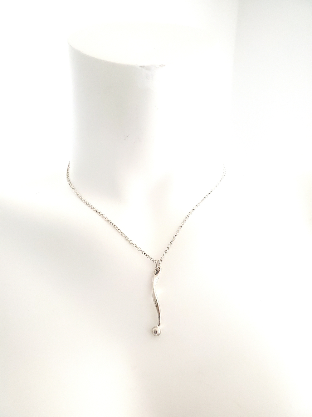 Silver Curved Drop Pendant Necklace - Silver